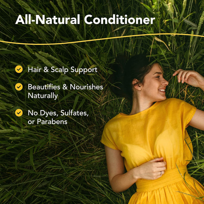 Natural Conditioner for Flaky Itchy Scalp in a field promoting hair and scalp support with no dyes, sulfates, or parabens.