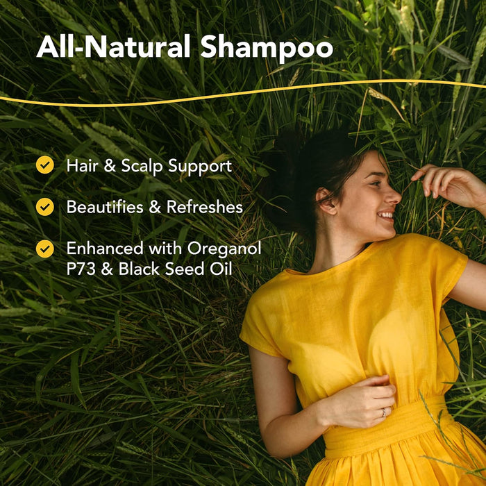 All-Natural Shampoo for Flaky Itchy Scalp with hair and scalp support benefits, featuring Black Seed oil.