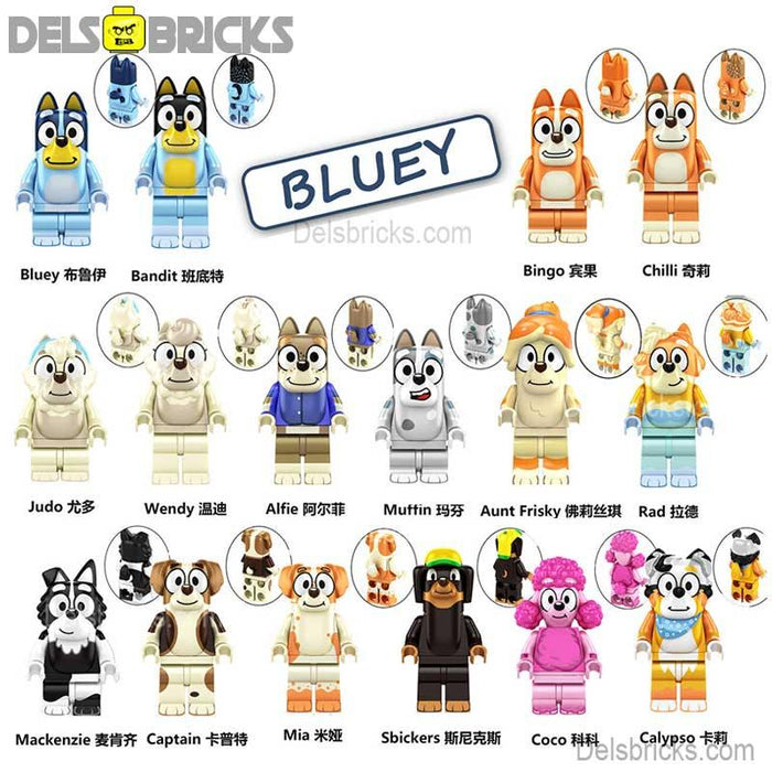 Set of 16 (Bluey) - Custom Building Blocks Mini Figures Compatible with Brick Building System