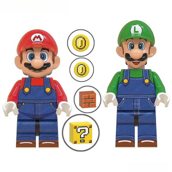 Set of 2 - Mario & Luigi (Super Mario Bros) - Custom Building Blocks Mini Figures Compatible with Brick Building System