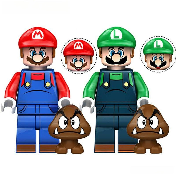 Set of 2 - Mario & Luigi (Super Mario Bros) - Custom Building Blocks Mini Figures Compatible with Brick Building System