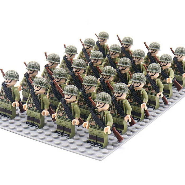 Set of 24 - American Soldiers Set D-259 (American History World War II) - Custom Building Blocks Mini Figures Compatible with Brick Building System