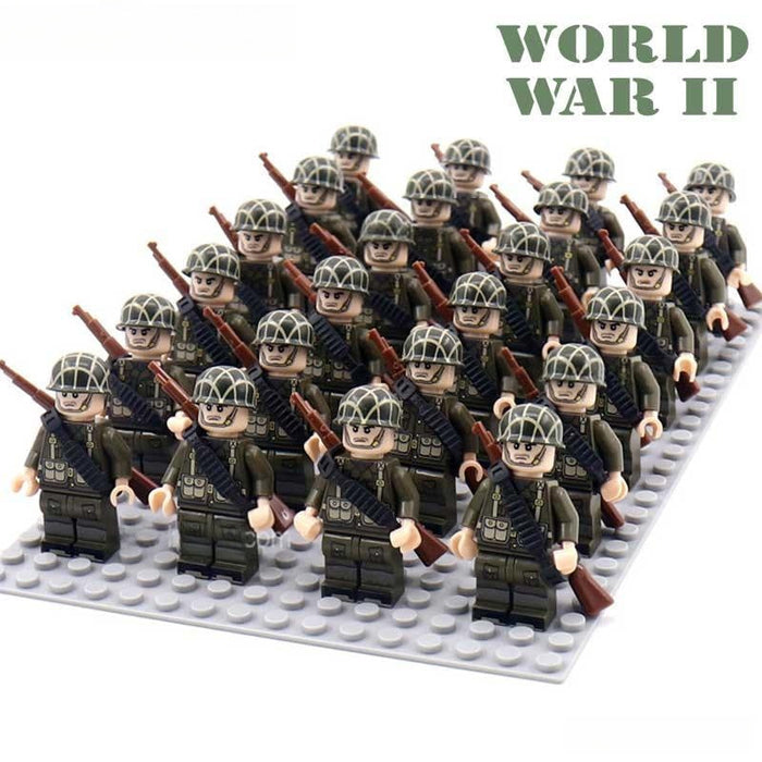 Set of 24 - American Soldiers Set D-271 (American History World War II) - Custom Building Blocks Mini Figures Compatible with Brick Building System