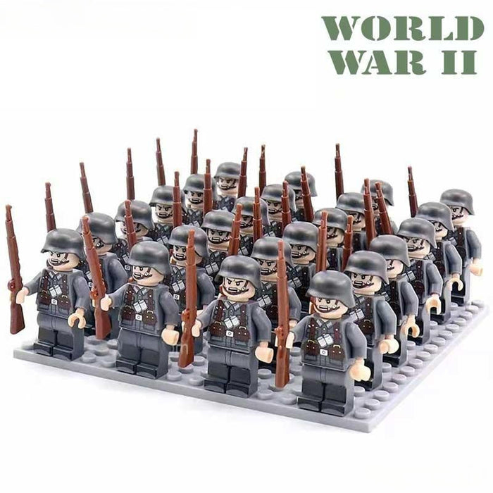 Set of 24 - German Soldiers Set D-154 (American History World War II) - Custom Building Blocks Mini Figures Compatible with Brick Building System