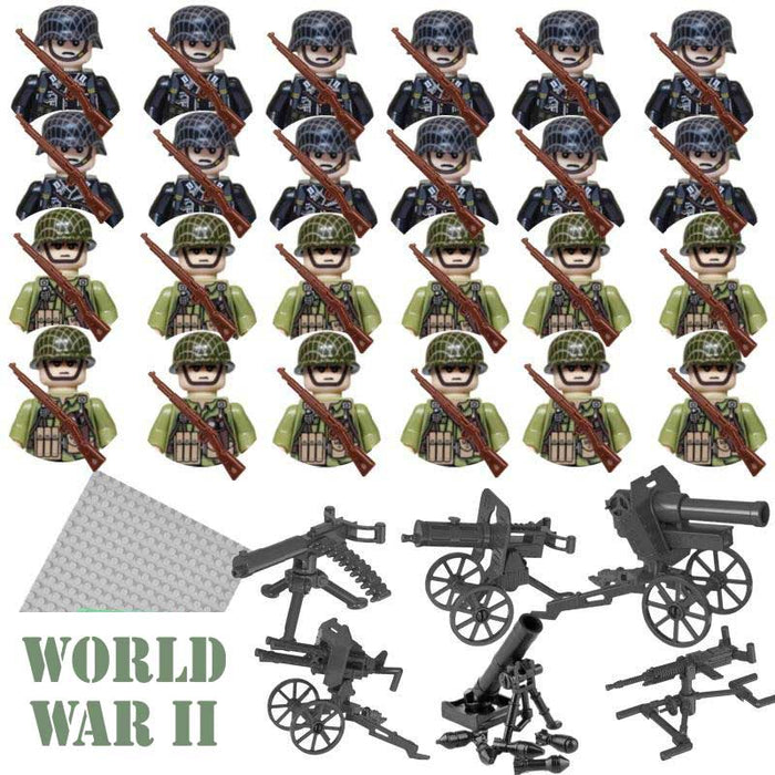 Set of 24 American & German Soldiers (American History World War II) - Custom Building Blocks Mini Figures Compatible with Brick Building System