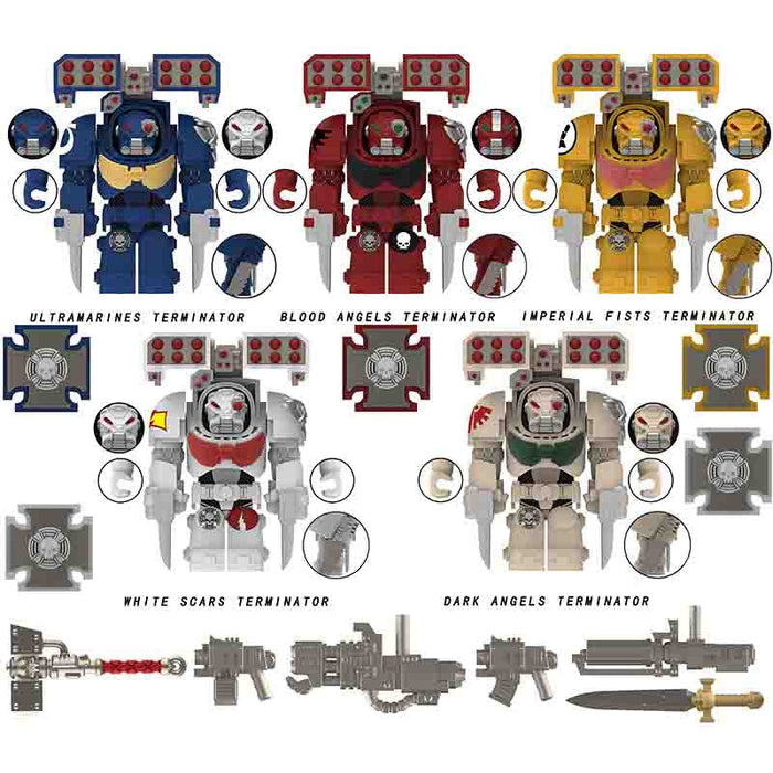 Set of 5 - Terminator Big Figures (Warhammer 40,000) - Custom Building Blocks Mini Figures Compatible with Brick Building System