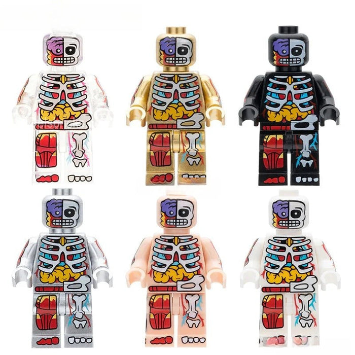 Set of 6 - Human Body Visible Anatomy Man (Anatomy) - Custom Building Blocks Mini Figures Compatible with Brick Building System
