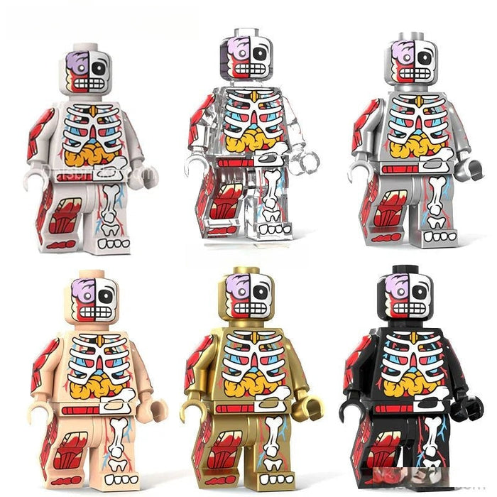 Set of 6 - Human Body Visible Anatomy Man (Anatomy) - Custom Building Blocks Mini Figures Compatible with Brick Building System