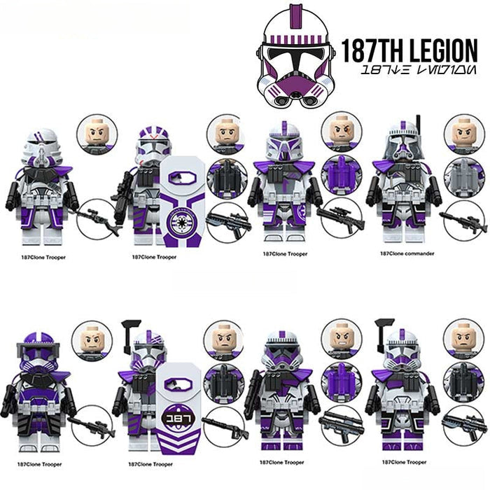 Set of 8 - 187th Legion Clone Troopers (Star Wars) - Custom Building Blocks Mini Figures Compatible with Brick Building System