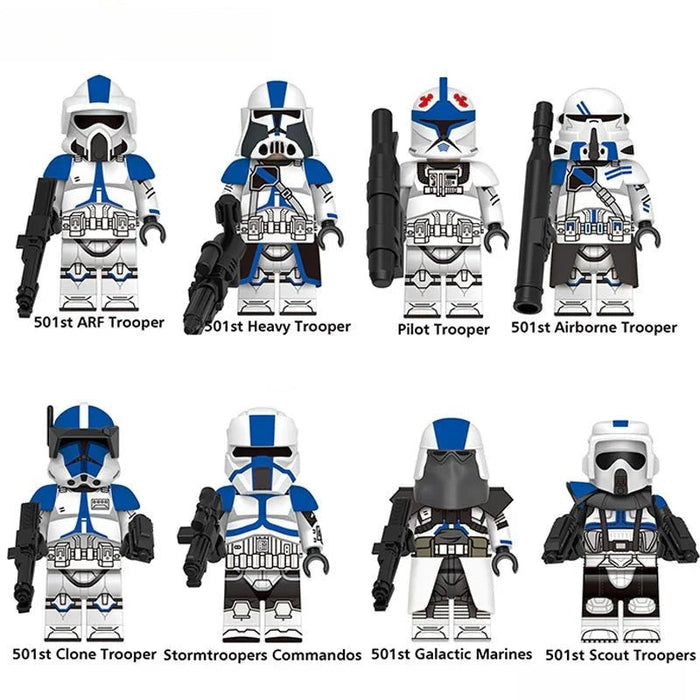 Set of 8 - 501st Legion Clone Troopers (Star Wars) - Custom Building Blocks Mini Figures Compatible with Brick Building System