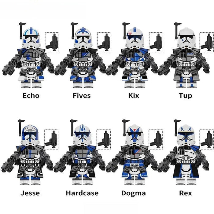 Set of 8 - 501st Legion Clone Troopers (Star Wars) - Custom Building Blocks Mini Figures Compatible with Brick Building System