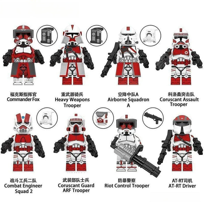 Set of 8 - Coruscant Guard Clone Troopers (Star Wars) - Custom Building Blocks Mini Figures Compatible with Brick Building System