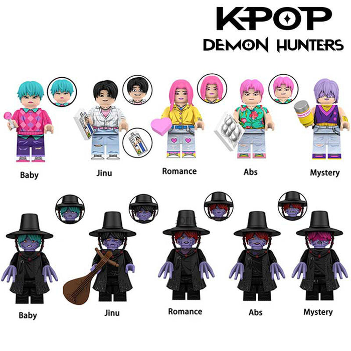 Set of 8 - Saja Boys (K-POP Demon Hunters) - Custom Building Blocks Mini Figures Compatible with Brick Building System