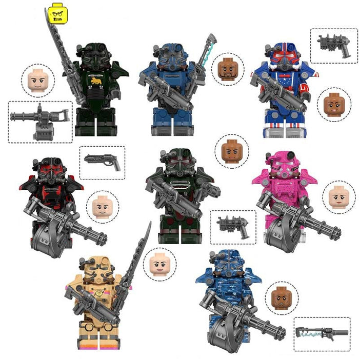Set of 8 - T-45 Power Armor (Fallout) - Custom Building Blocks Mini Figures Compatible with Brick Building System
