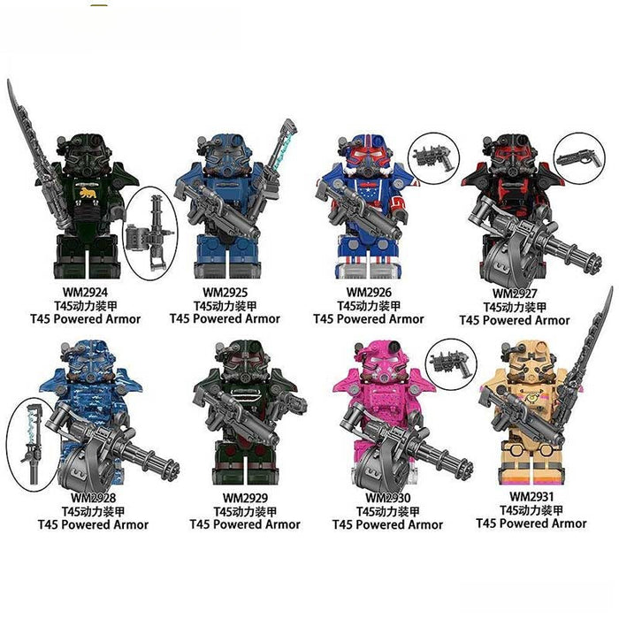 Set of 8 - T-45 Power Armor (Fallout) - Custom Building Blocks Mini Figures Compatible with Brick Building System