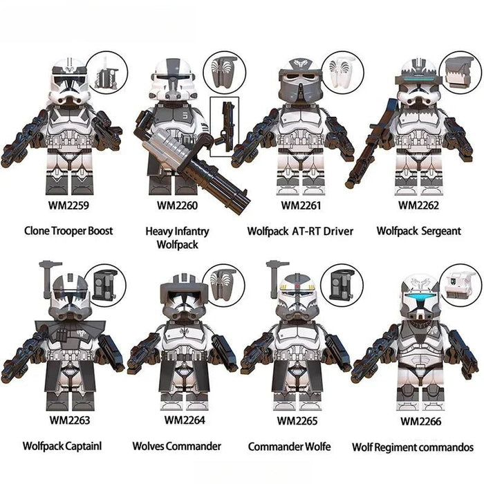 Set of 8 - Wolfpack Clone Troopers (Star Wars) - Custom Building Blocks Mini Figures Compatible with Brick Building System