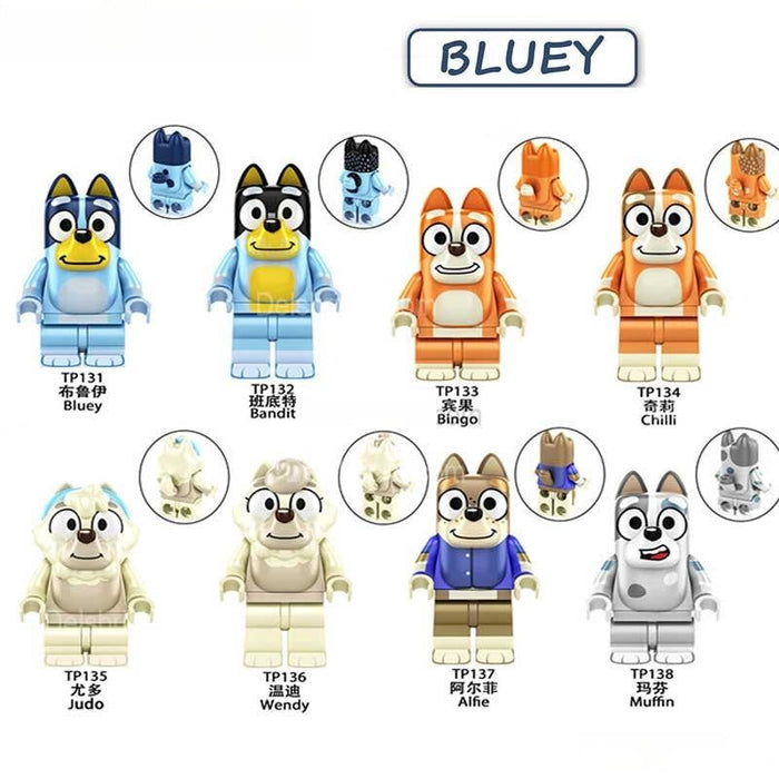 Set of 8 (Bluey) - Custom Building Blocks Mini Figures Compatible with Brick Building System