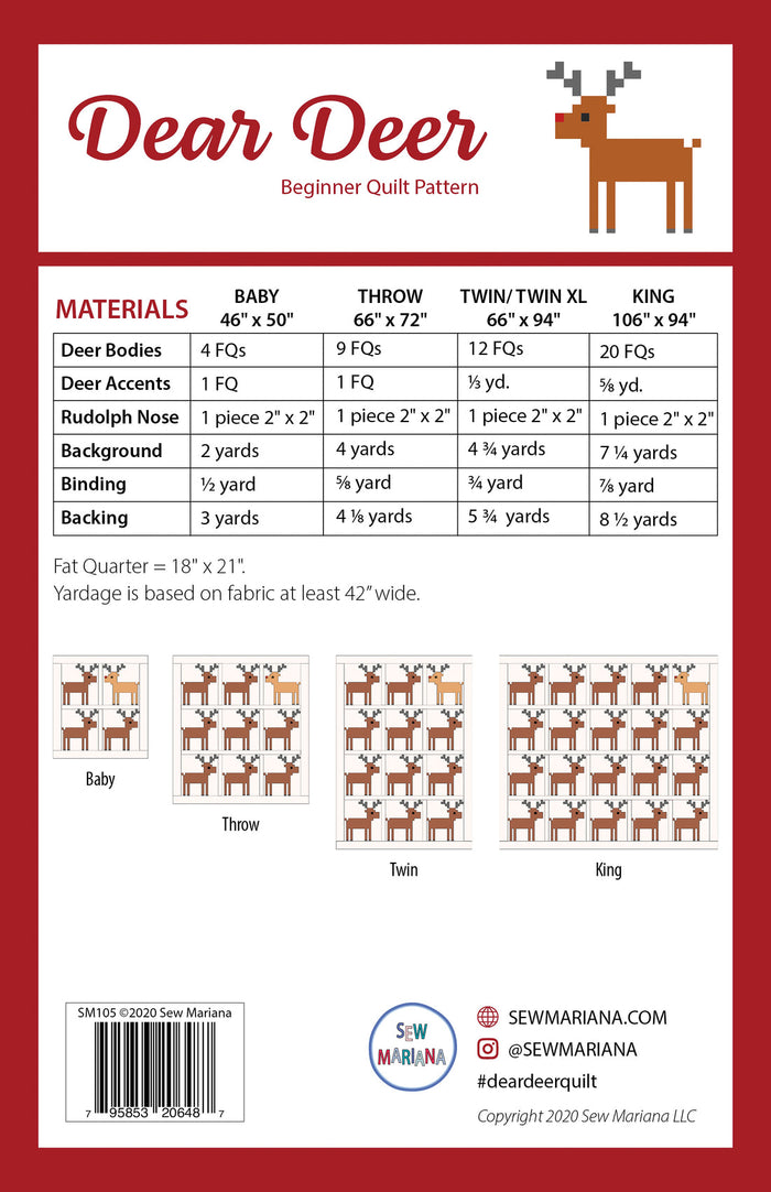 Sew Mariana - Dear Deer Beginner Quilt Pattern