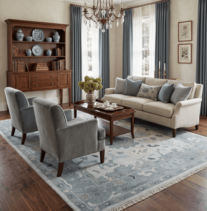 Silver and Gray Hand knotted Traditional Oushak Multi Size wool Area Rug - The Rug Decor