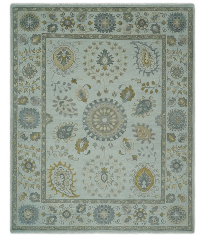 Silver, Olive and Gray Floral Herati Medallion Hand knotted Custom Made wool Area Rug - The Rug Decor