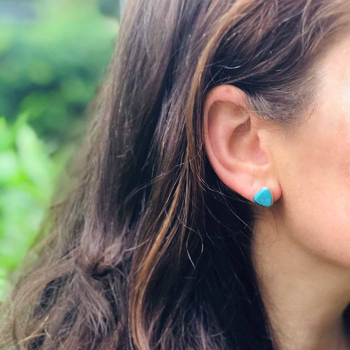 Sterling Silver Earrings, Triangle with Turquoise - TheHomeToGo