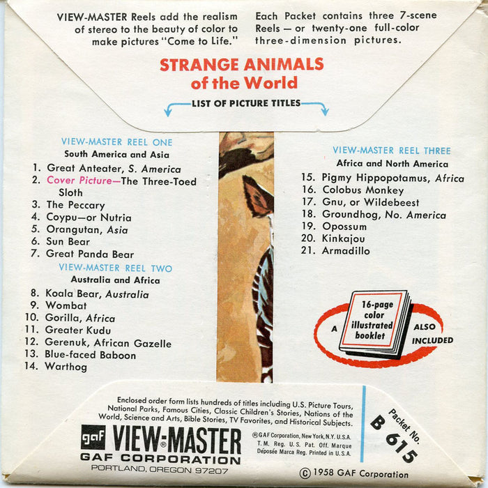 Strange Animals of the World-B615-G1A-Vintage Classic View-Master-1960's Views