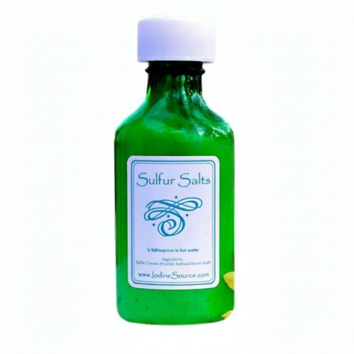 Bottle of Sulfur Salts, an Ionic Mineral Complex for electrolyte balance and systemic harmony.