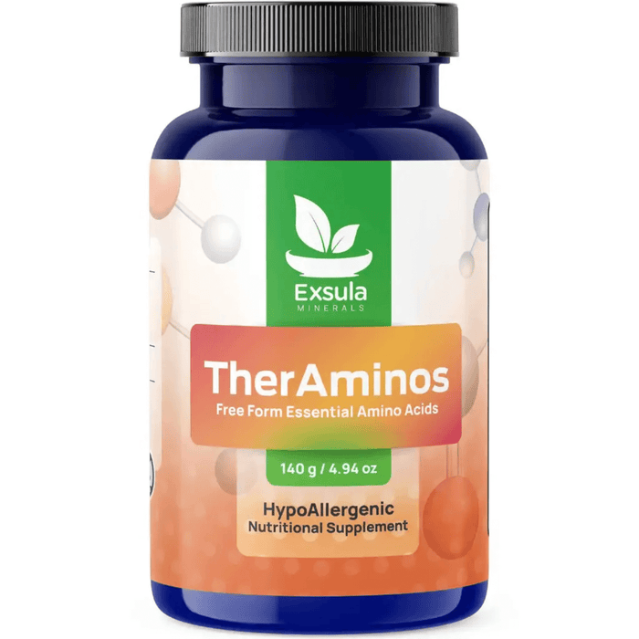 Exsula Minerals TherAminos Free Form Amino Acid Complex nutritional supplement bottle with essential amino acids.