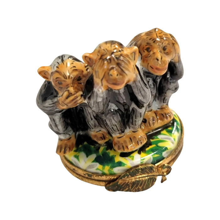 Hand-painted Three Wise Monkeys Box for Collectors in Limoges porcelain, additional photo