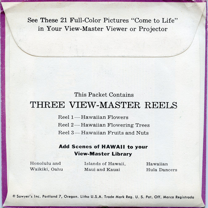 ViewMaster - Hawaiian - Fruits and Flowers - Vacationland Series - A121 - Vintage - 3 Reel Packet - 1960s Views