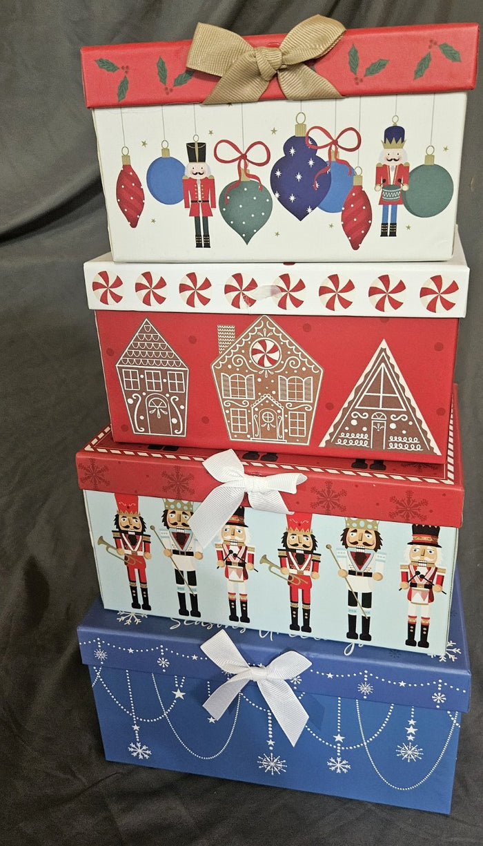 Winter Snowflake and Peppermint Nesting Gift Box Set, 4-Piece