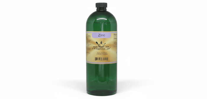 Zinc Ionic Liquid Mineral supplement bottle for immune defense and cellular repair with high-purity liquid formulation.