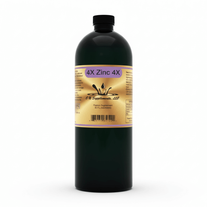 4X Zinc 4X Ionic Liquid Mineral supplement bottle for immune defense and cellular repair by CR Supplements.